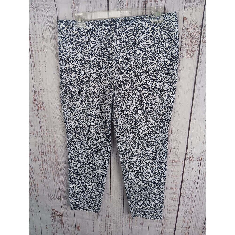 Crosby Floral Printed Pants Women's Size 6 White Blue Skinny Formal